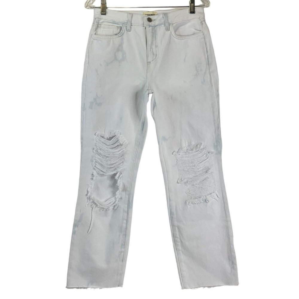 L'agence Jeans Women's Sz 25 Blue Acid Wash Adele High Distressed Crop $290 Nwot